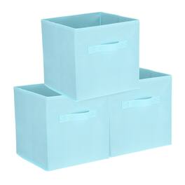 Unique Bargains - 3pcs Fabric Storage Bins, 11.8Inch Cube Storage Bin Foldable Cube Organizer with Handles for Home Bedroom - Sky Blue