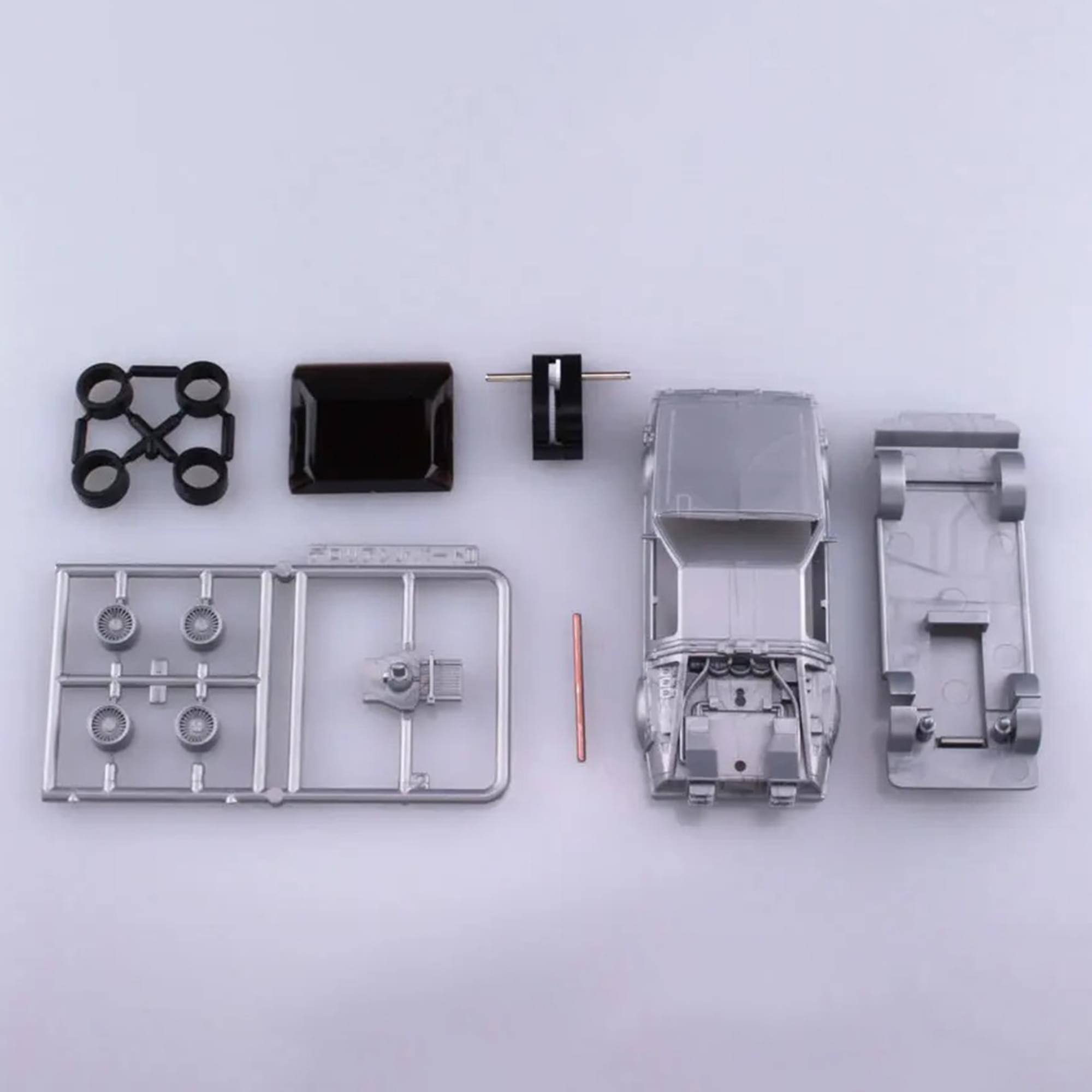 Alt View 3. Aoshima - Back to the Future 2 Pullback DeLorean 1/43 Scale Model Kit - Silver.