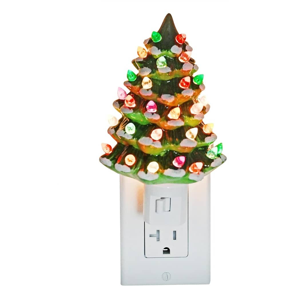 ACJPR - Christmas Tree Night-Light – Vintage, Plug-in, Green, Festive Decor