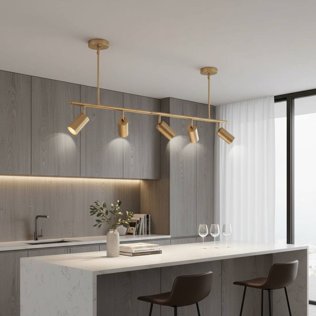 Back. Dazzed Corner - 5-Light LED Track Lighting Kit, Gold Rotatable Light Heads - Gold.