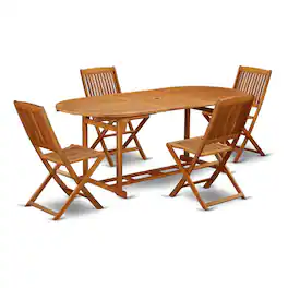 East West Furniture - Wooden Patio Set Natural Oil - Brown