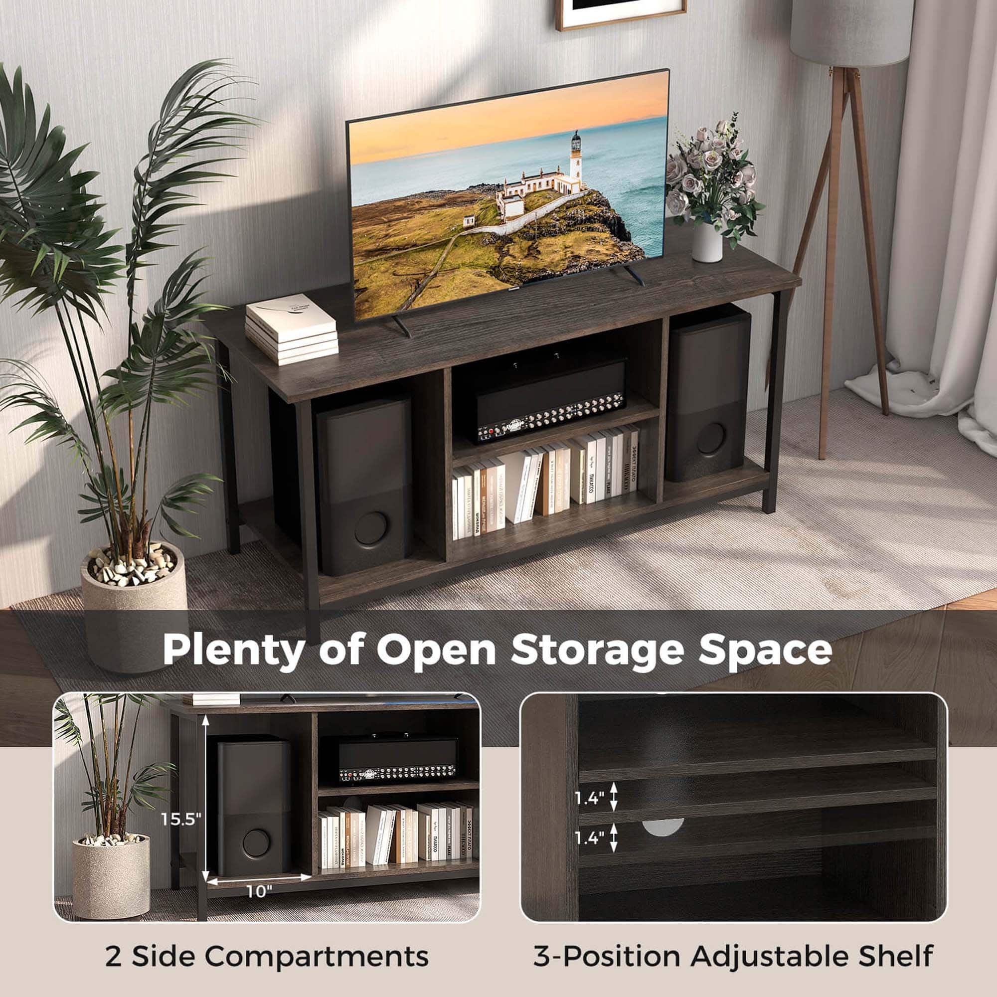 Plenty of Open Storage Space: 15.5" 1.4" 1.4" 10" 2 Side Compartments 3-Position Adjustable Shelf