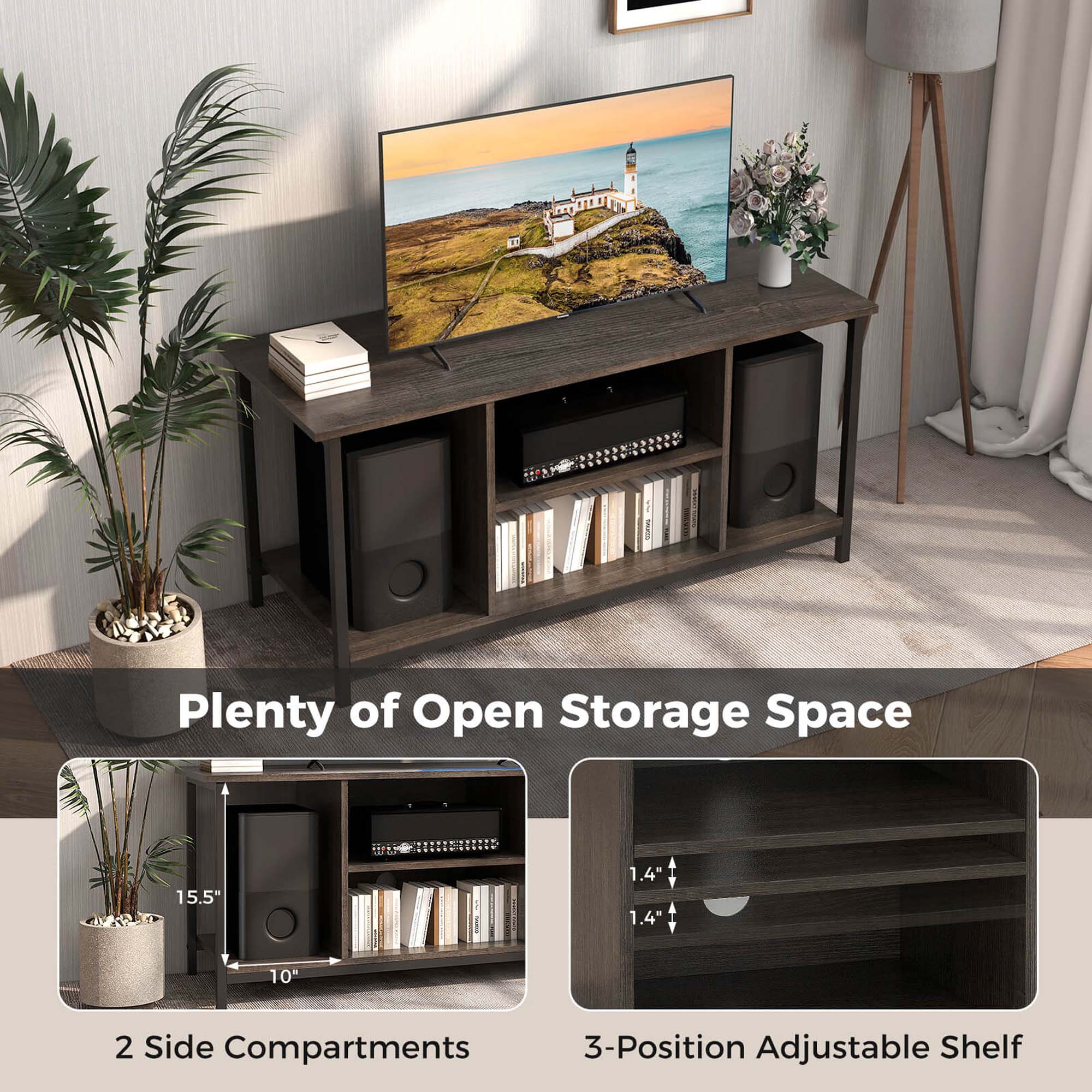 Plenty of Open Storage Space: 15.5" 1.4" 1.4" 10" 2 Side Compartments 3-Position Adjustable Shelf