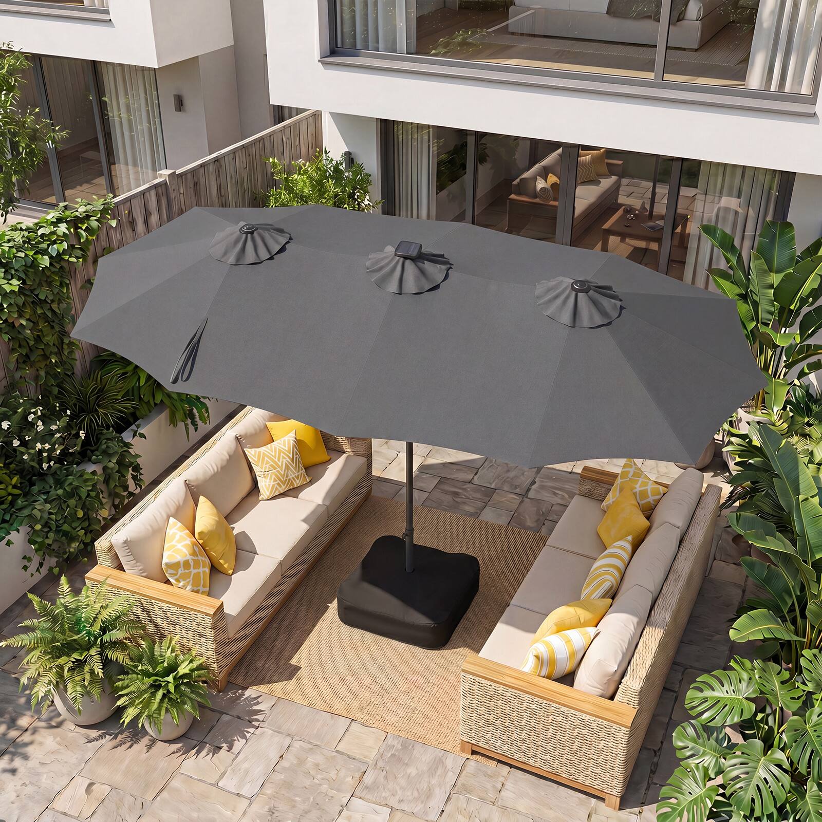 Alt View 1. Gymax - Gymax 13 FT Double-Sided Patio Umbrella w/108 Multi-Color LED Lights Base Included Gray - Gray.