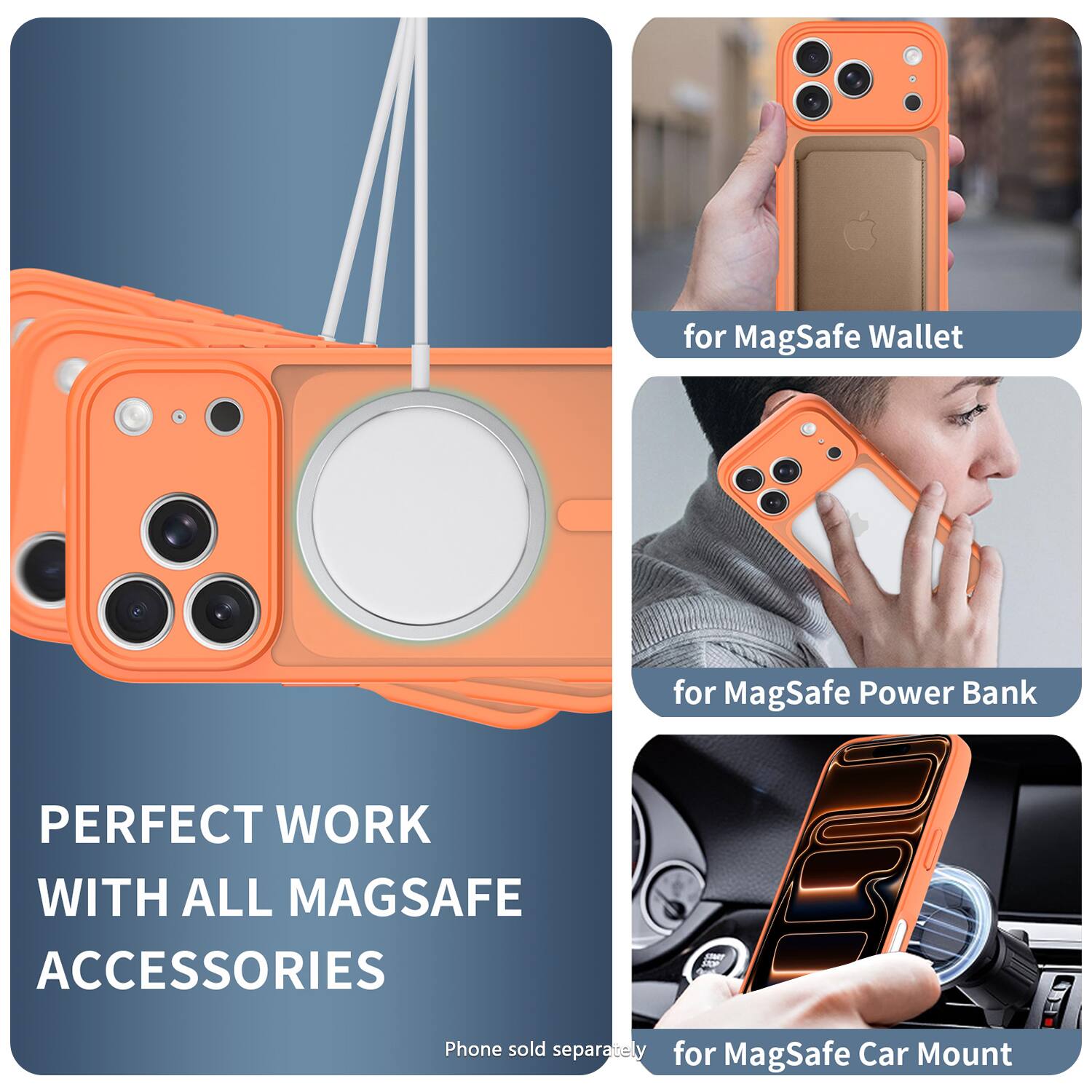 PERFECT WORK WITH ALL MAGSAFE ACCESSORIES

for MagSafe Wallet

for MagSafe Power Bank

for MagSafe Car Mount

Phone sold separately