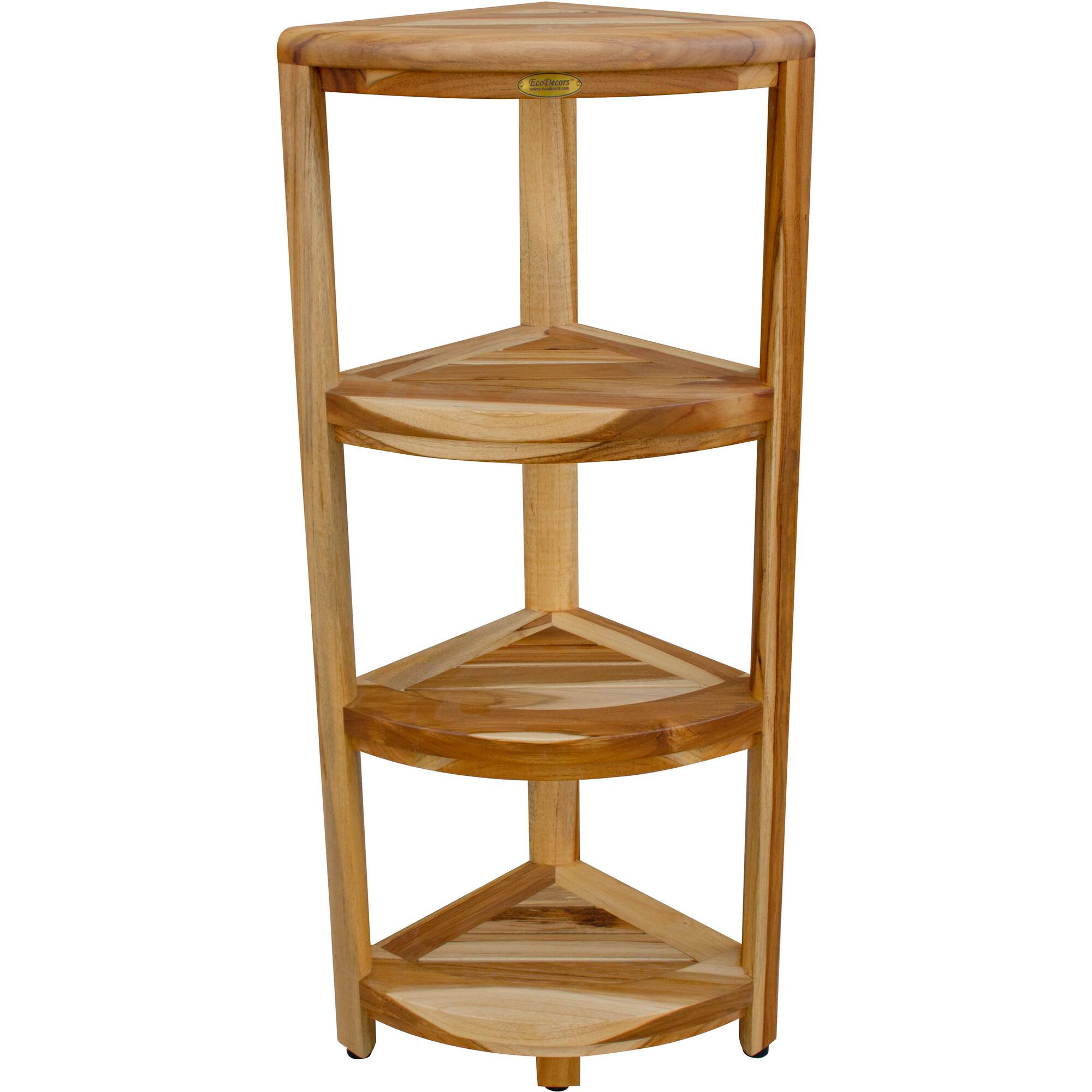 Front. EcoDecors - EcoDecors SnazzyCorner Four Tier Shelf Waterproof Teak Wood Corner Shower Shelf - EarthyTeak.