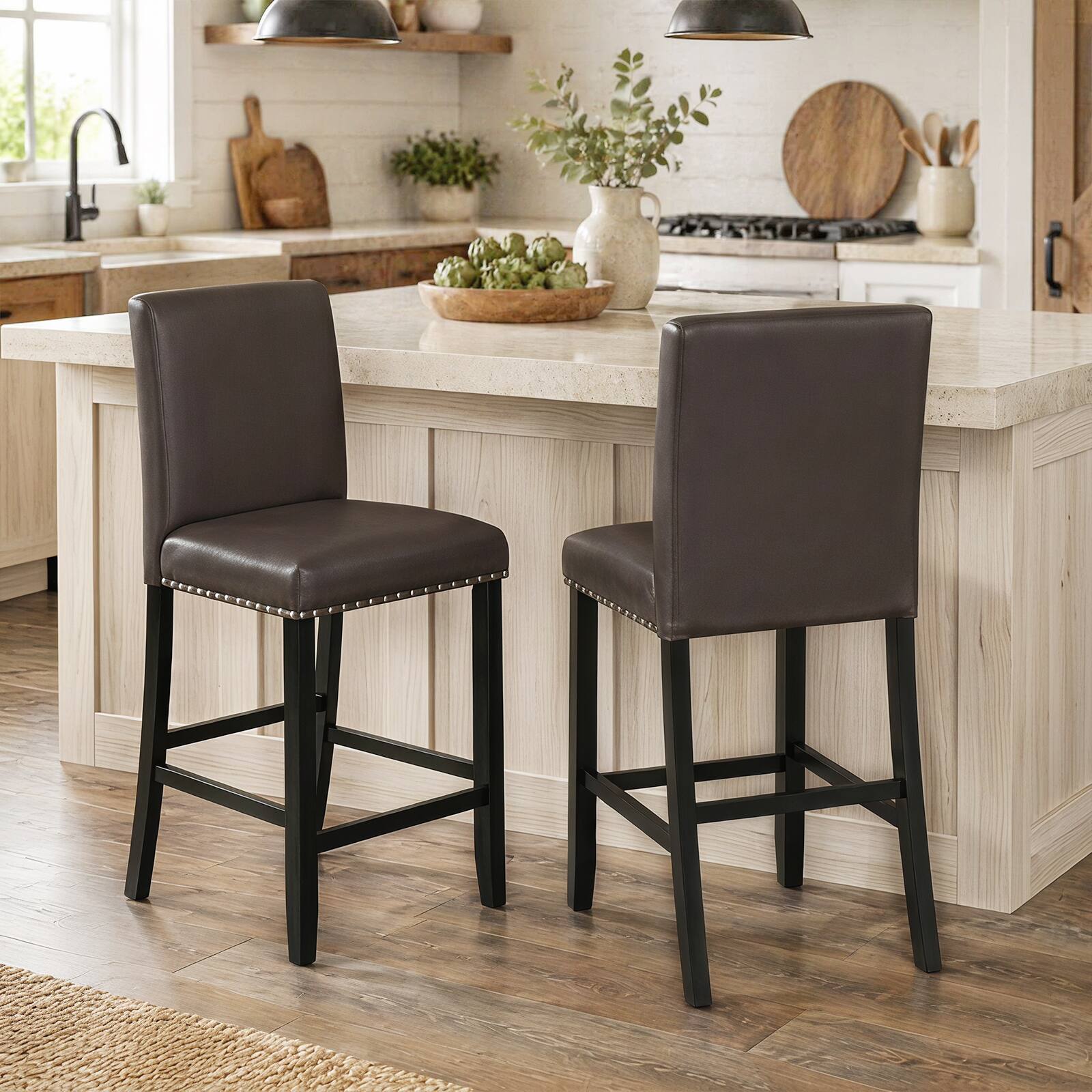 Alt View 3. Gymax - Gymax 4PCS Upholstered Bar Stool25.5'' Counter Height PVC Leather Accent Bar Chairs Brown - Brown.