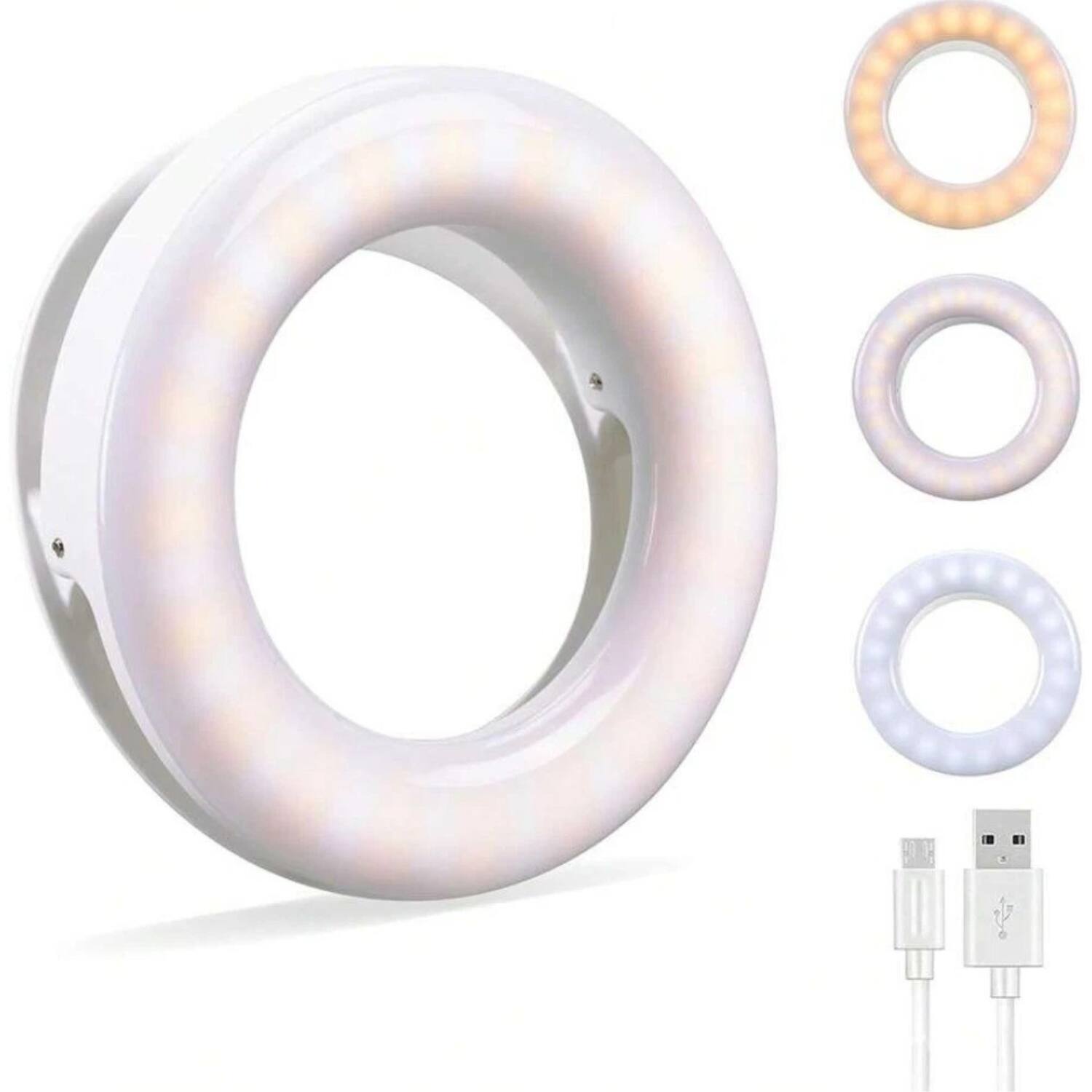 Angle. Stock Preferred - Portable 40-LED Clip-On Selfie Ring Light - White.