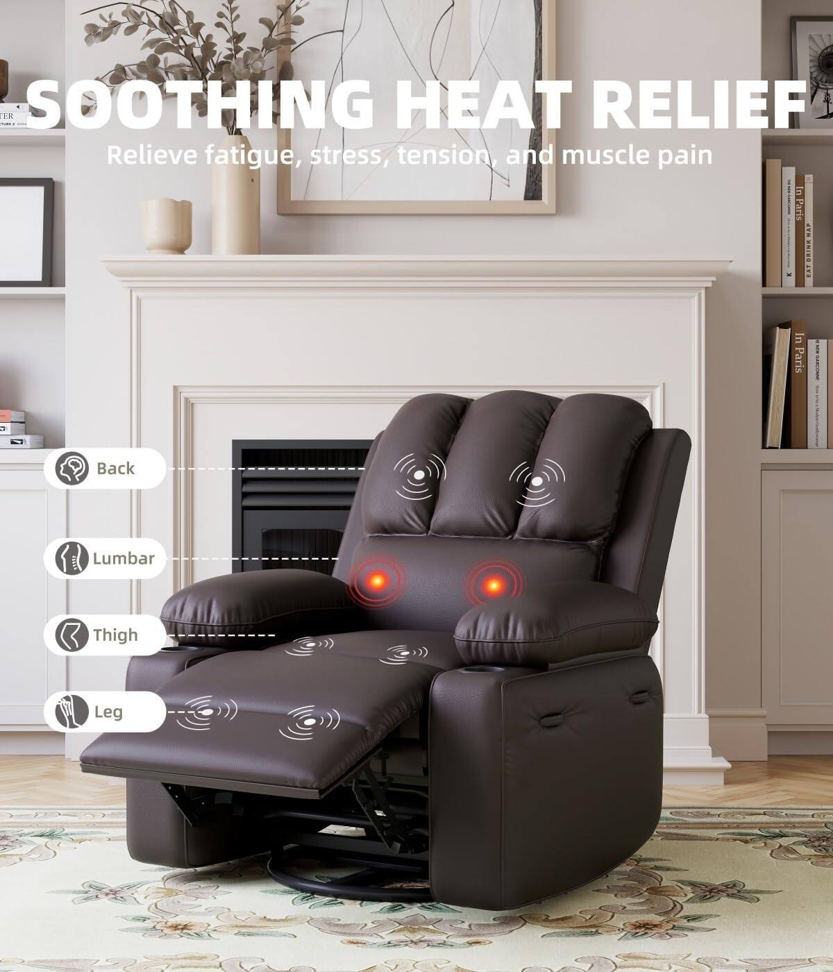 SOOTHING HEAT RELIEF  
Relieve fatigue, stress, tension, and muscle pain

- Back
- Lumbar
- Thigh
- Leg