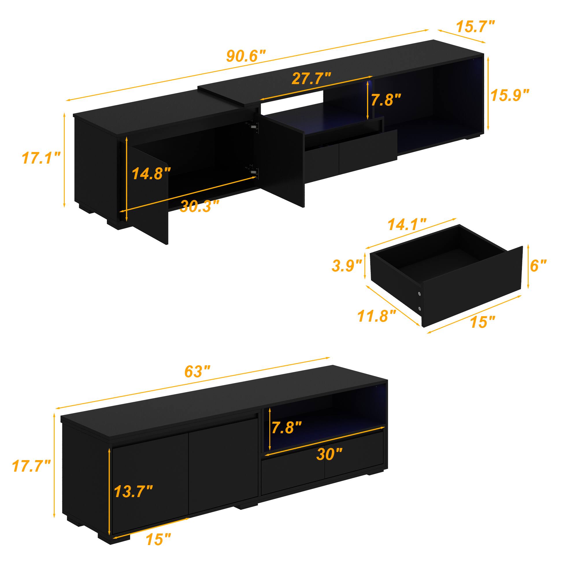 15.7"  
90.6"  
27.7"  
7.8"  
15.9"  
17.1"  
14.8"  
30.3"  
14.1"  
3.9"  
6"  
11.8"  
15"  
63"  
17.7"  
13.7"  
7.8"  
30"