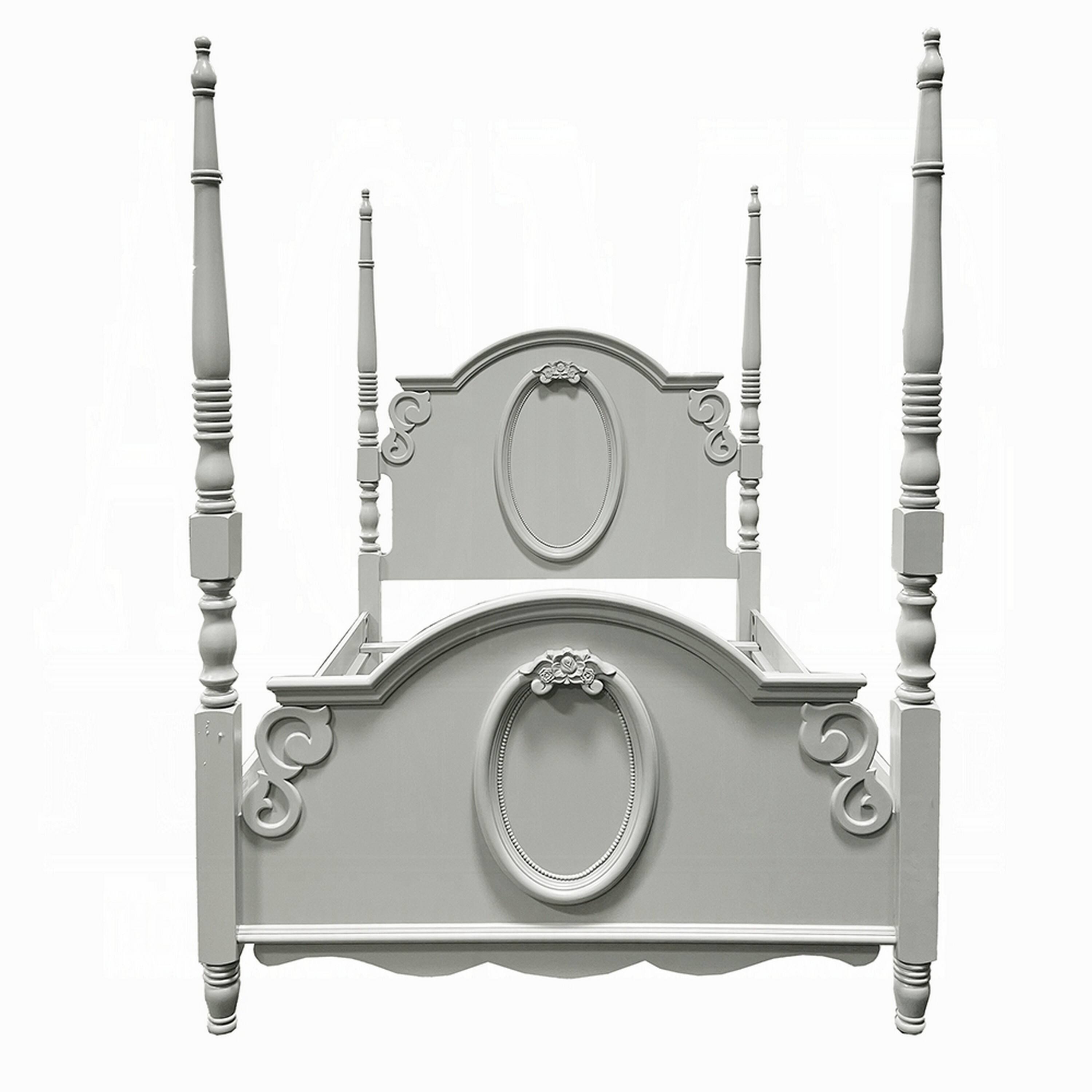 Alt View 3. Manhattan Lane - Auri Twin Size Poster Bed, Arch Headboard, Classic Floral Motifs, Gray - Gray.