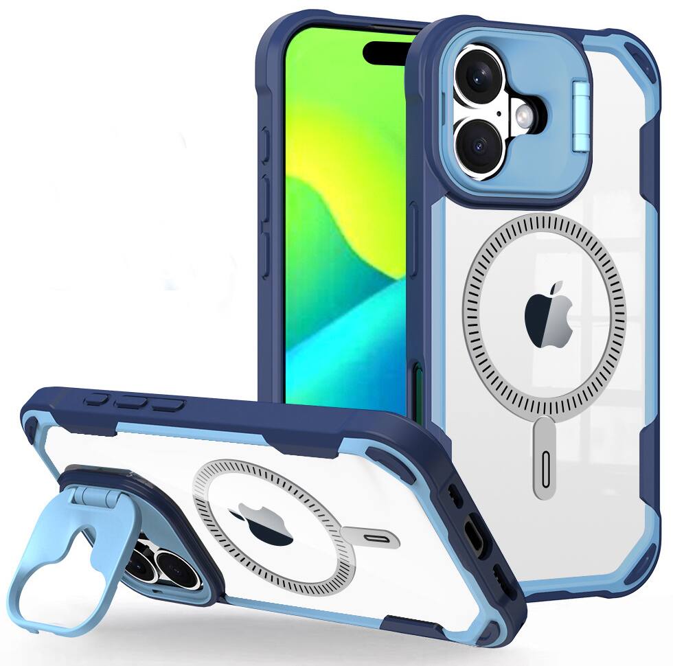Alt View 2. Nakedcellphone - Clear Cam-Stand Case for iPhone 16 Phone - Compatible with MagSafe - Blue.