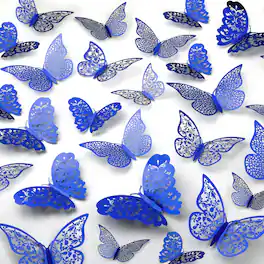 Zulay Kitchen - Zulay Home Removable DIY 3D Butterfly Wall Decor - 48pcs Butterfly Decor with 3 Wing Designs - Metallic Blue
