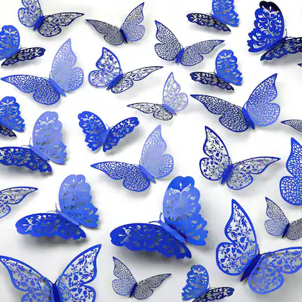 Front. Zulay Kitchen - Zulay Home Removable DIY 3D Butterfly Wall Decor - 48pcs Butterfly Decor with 3 Wing Designs - Metallic Blue.