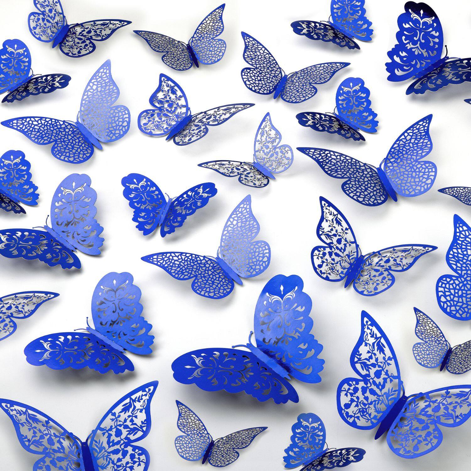 Front. Zulay Kitchen - Zulay Home Removable DIY 3D Butterfly Wall Decor - 48pcs Butterfly Decor with 3 Wing Designs - Metallic Blue.