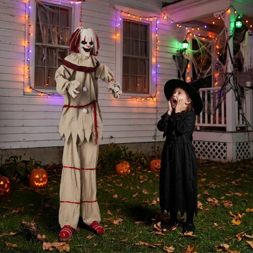 Alt View 10. Winado - 5.7FT Halloween Horror Clown with Light Eyes, Moveable Arms Prop for Indoor Outdoor Holiday Party Garden Decorations - Red & White.