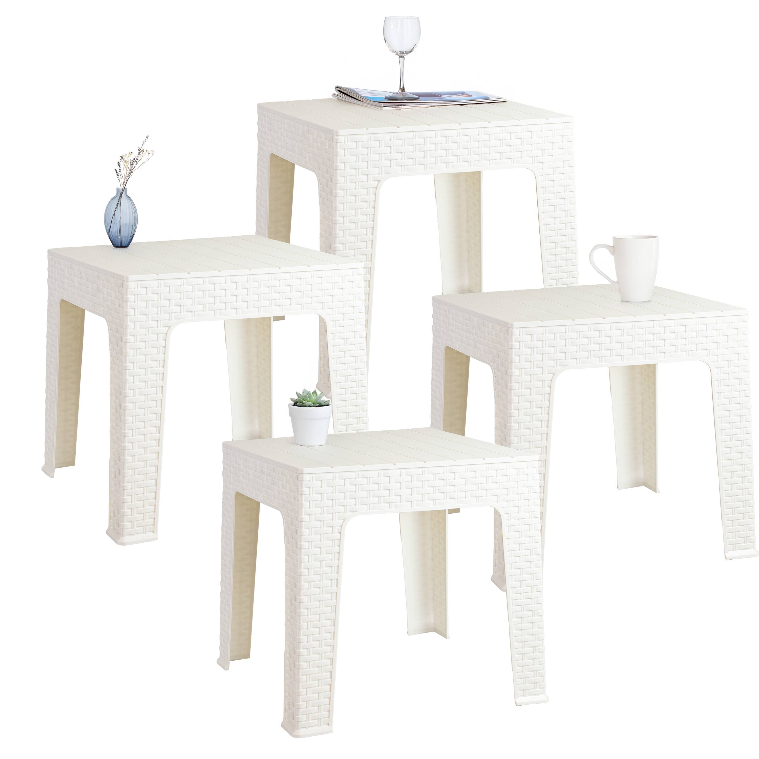 Alt View 8. Sunnydaze - 17.75" Plastic Square Patio Side Table - Set of 4 - White.