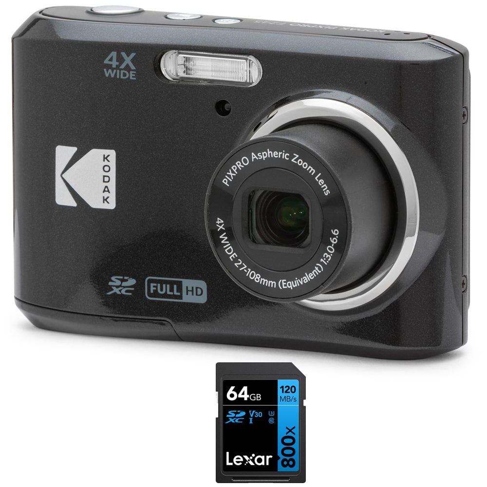 Kodak - PIXPRO FZ45 16MP Digital Camera Black with Lexar 64GB Memory Card Bundle