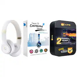 Beats - Solo 4 Bluetooth Wireless On-Ear Headphones with MightySkins Protective Skins and 2 Year Extended Warranty Bundle - White & Gold