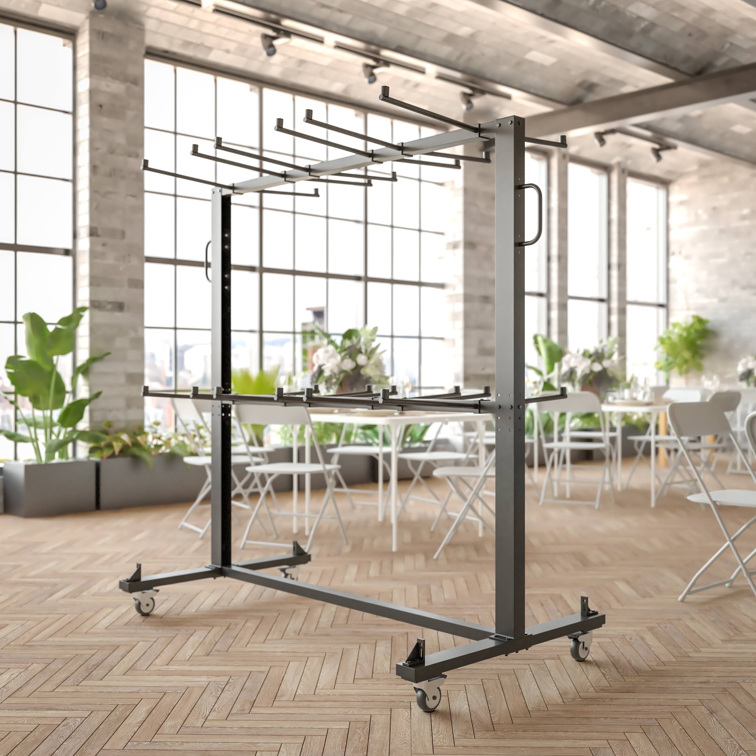 Alt View 5. Emma + Oliver - Kirk Heavy Duty Folding Table and Chairs Mobile Cart with Locking Wheels and Included Outdoor Cover and Bungee Cords - Black.