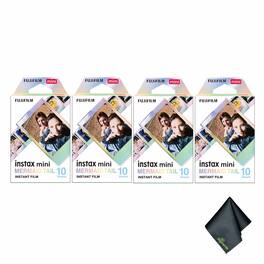 Fujifilm - 4xFUJIFILM INSTAX MINI Mermaid Tail Instant Film (10 Exposures), Microfiber Cleaning Cloth, Bundle
