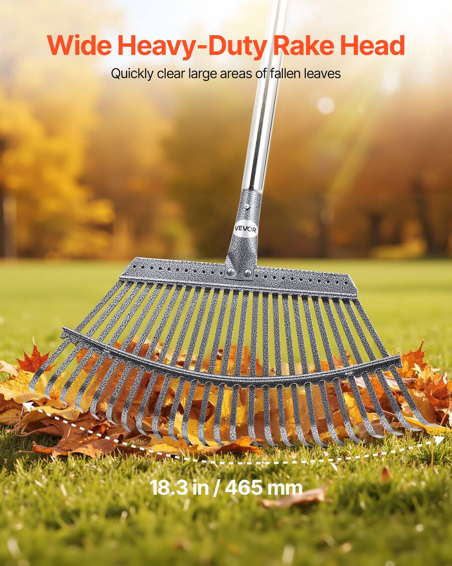 4t Silver Rake VEVOR Leaf Rake, 25 Metal Tines, Adjustable Garden Rake for Lawns with ...