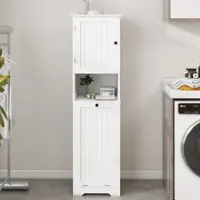 LOVMOR Metal Pantry Storage Cabinet with Freestanding Cupboard and Retractable Doors - White - Front_Zoom