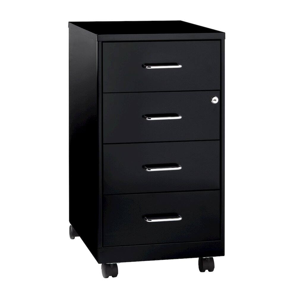 Angle. Space Solutions - Space Solutions 18" Deep 4 Drawer Metal Mobile Organizer, 4 Box Drawers, Locking, Black - Black.