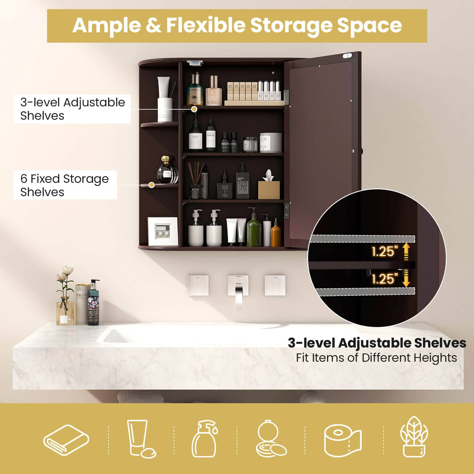 Ample & Flexible Storage Space - 3-level Adjustable Shelves, 6 Fixed Storage Shelves, 1.25", 1.25" : 3-level Adjustable Shelves Fit Items of Different Heights