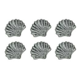 Zeckos - Set of 6 Cast Iron Scallop Sea Shell Drawer Pulls Nautical Cabinet Knobs - Silver