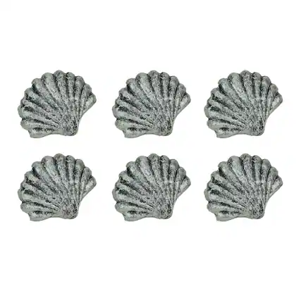 Front. Zeckos - Set of 6 Silver Cast Iron Scallop Sea Shell Drawer Pulls Nautical Cabinet Knobs - Silver.