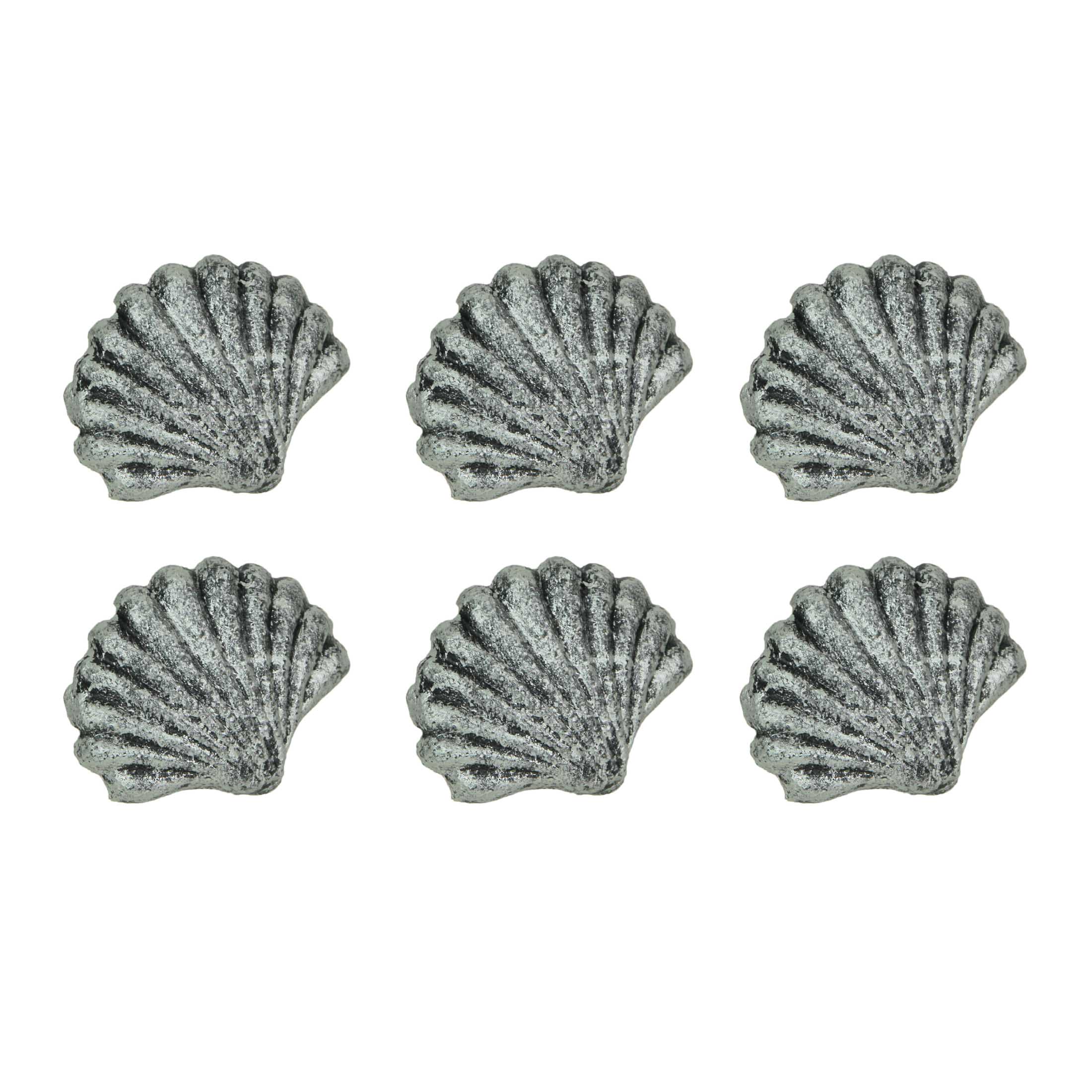 Front. Zeckos - Set of 6 Silver Cast Iron Scallop Sea Shell Drawer Pulls Nautical Cabinet Knobs - Silver.