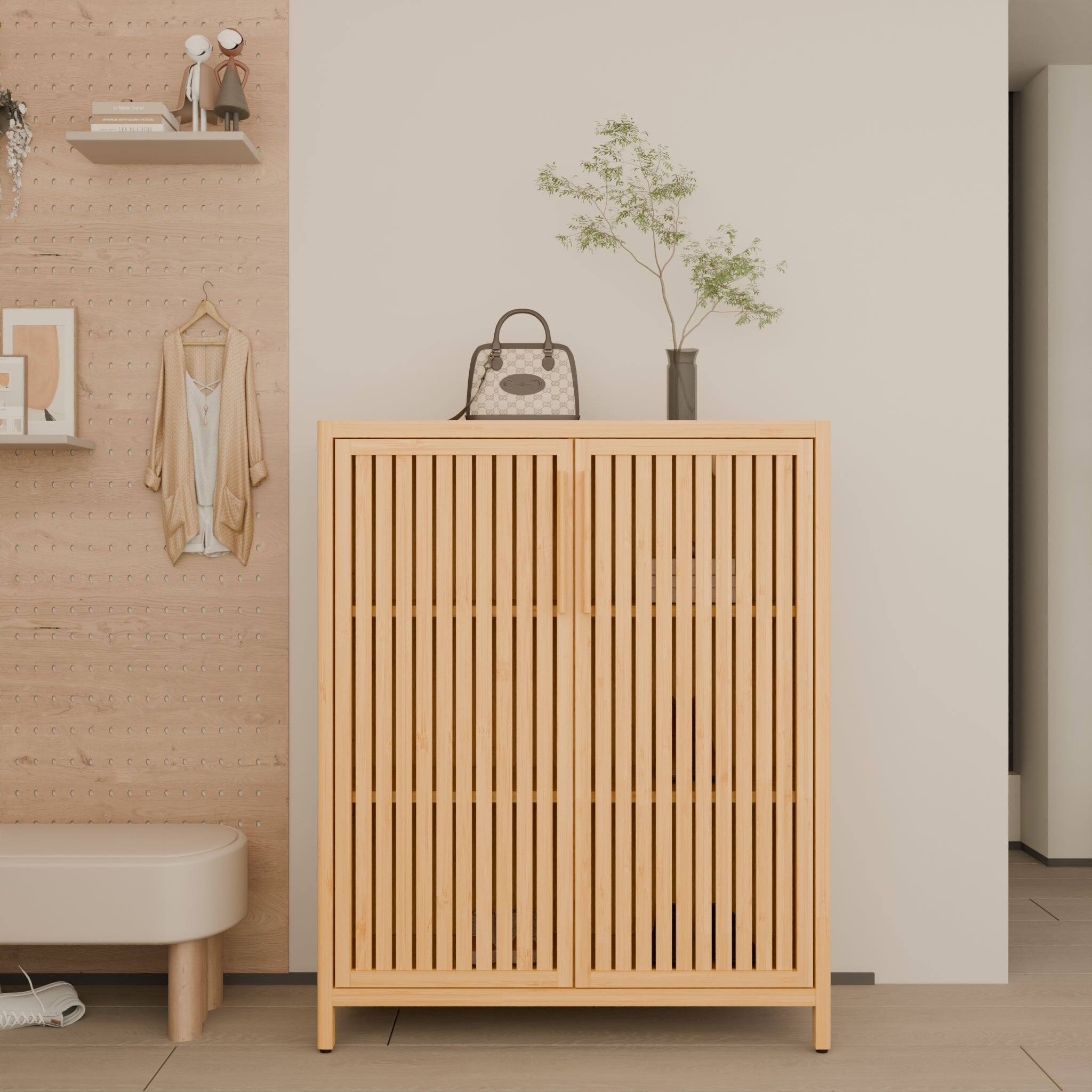 Alt View 2. Boyel Living - Forty Two Inch Bamboo Storage Cabinet Multi Scene Use with Open Shelves Shoe or Bathroom Cabinet - Natural.