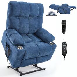 Kadyn - Oversized Dual Motor Power Lift Recliner, 24.5" Wide Seat, Massage & Heat, Cup Holders, 350lb Capacity - Blue