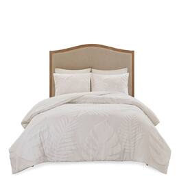 Gracie Mills - Domenic 3-Piece Coastal Breeze Tufted Cotton Chenille Palm Comforter Set - Off-White