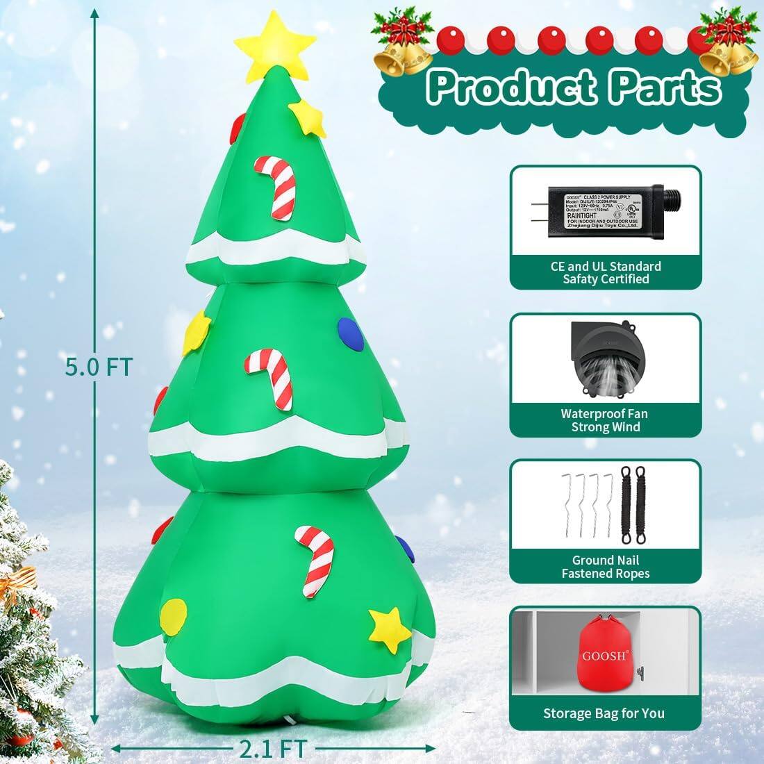 Product Parts - i ... - a i - . - RAINTIGNT nt - - O   CE and UL Standard Safety Certified 5.0 FT Waterproof Fan Strong Wind Ground Nail Fastened Ropes GOOSH Storage Bag for You 2.1 FT