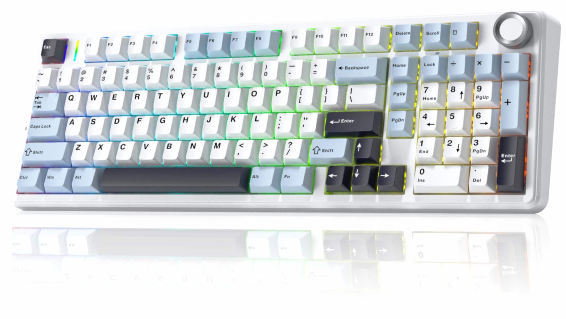 METALTON - X Aula F99 Pro With Knob Tri mode Bt5 0 c 2 4ghz Pre lubed Gasket Structure Computer Keyboards side Printed - White-Blue