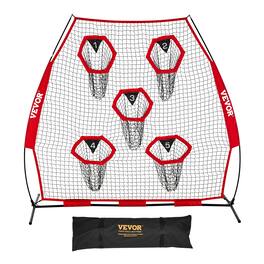 VEVOR - 7 x 7 ft Football Trainer Throwing Net, Training Throwing Target Practice Net with 5 Target Pockets, Knotless Net - Red