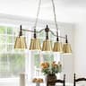 RYHNUYNE - 5-Light Linear Chandelier 47 Inch Large Kitchen Island Pendant Light with Flared Shades Dimmable Farmhouse Lighting - Gold