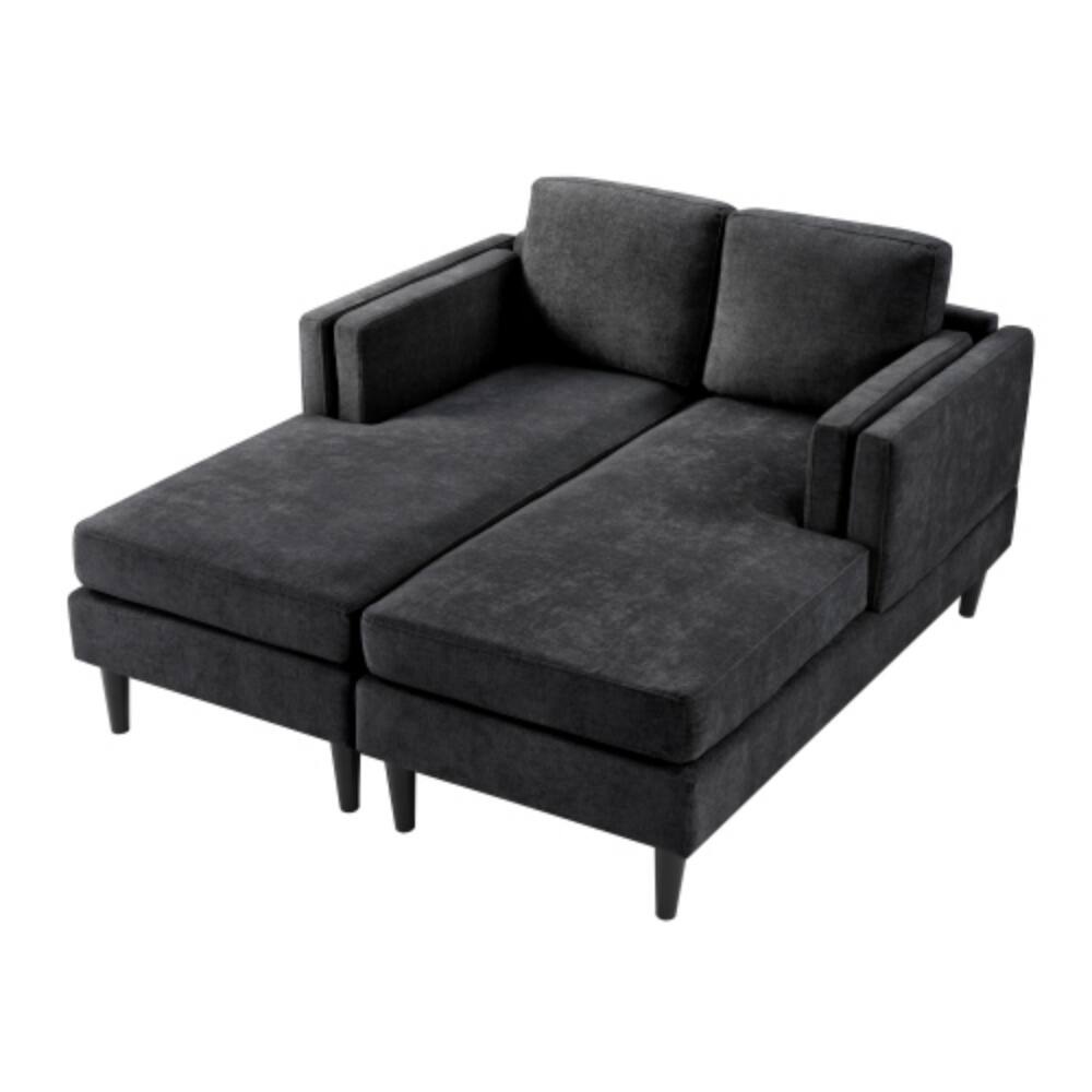 Left. LUCKY ONE - 53.5" Modern Free-Combined Chaise Lounge Sofa Bed w/ Dual-Layer Armrests Chenille - Black.