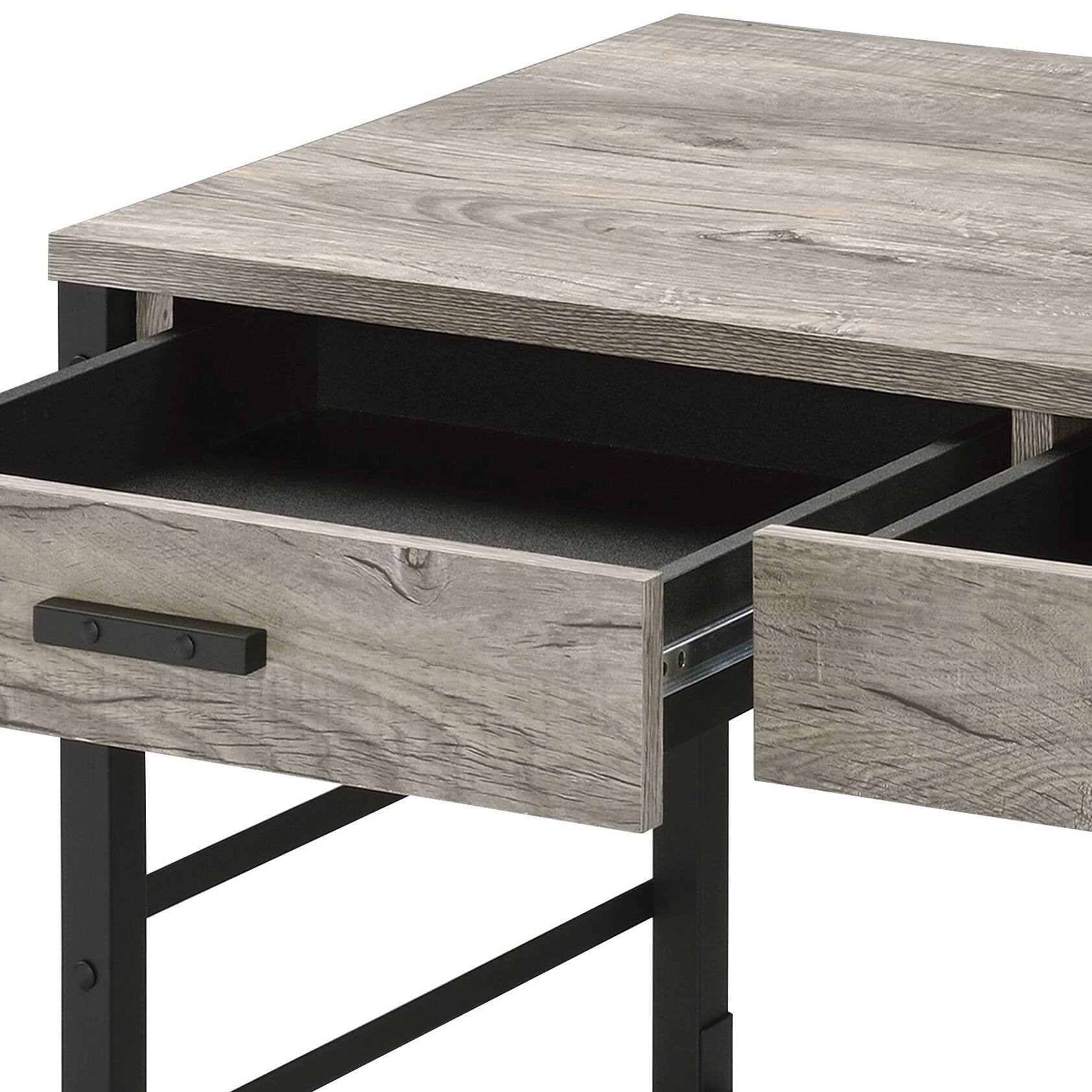 Alt View 3. TinyHomie - Light Weathered Oak and Black Writing Desk with 2 Drawers - Black and Brown.