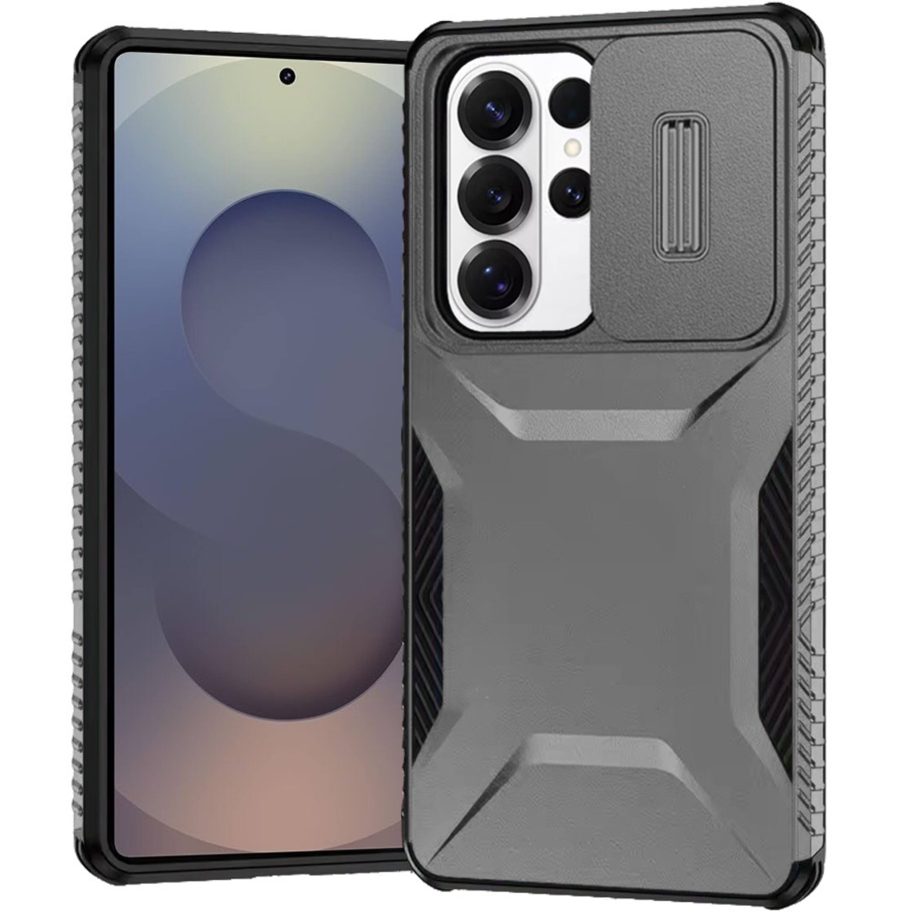 Front. Kitcheniva - Rugged Side Grip Sliding Lens Case With Tempered Glass For Samsung S26 Ultra Grey - Gray.