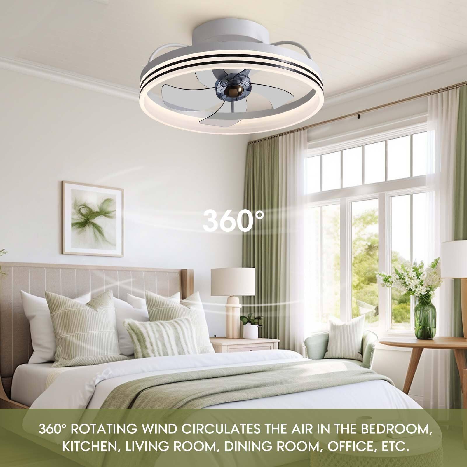 360° ROTATING WIND CIRCULATES THE AIR IN THE BEDROOM, KITCHEN, LIVING ROOM, DINING ROOM, OFFICE, ETC.