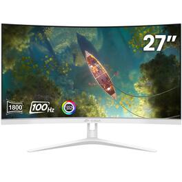 CRUA - 27" Curved Monitor, Full HD(1920x1080P) VA Panel 1800R 100HZ 120% sRGB Professional Computer Monitors, 3Sides - White