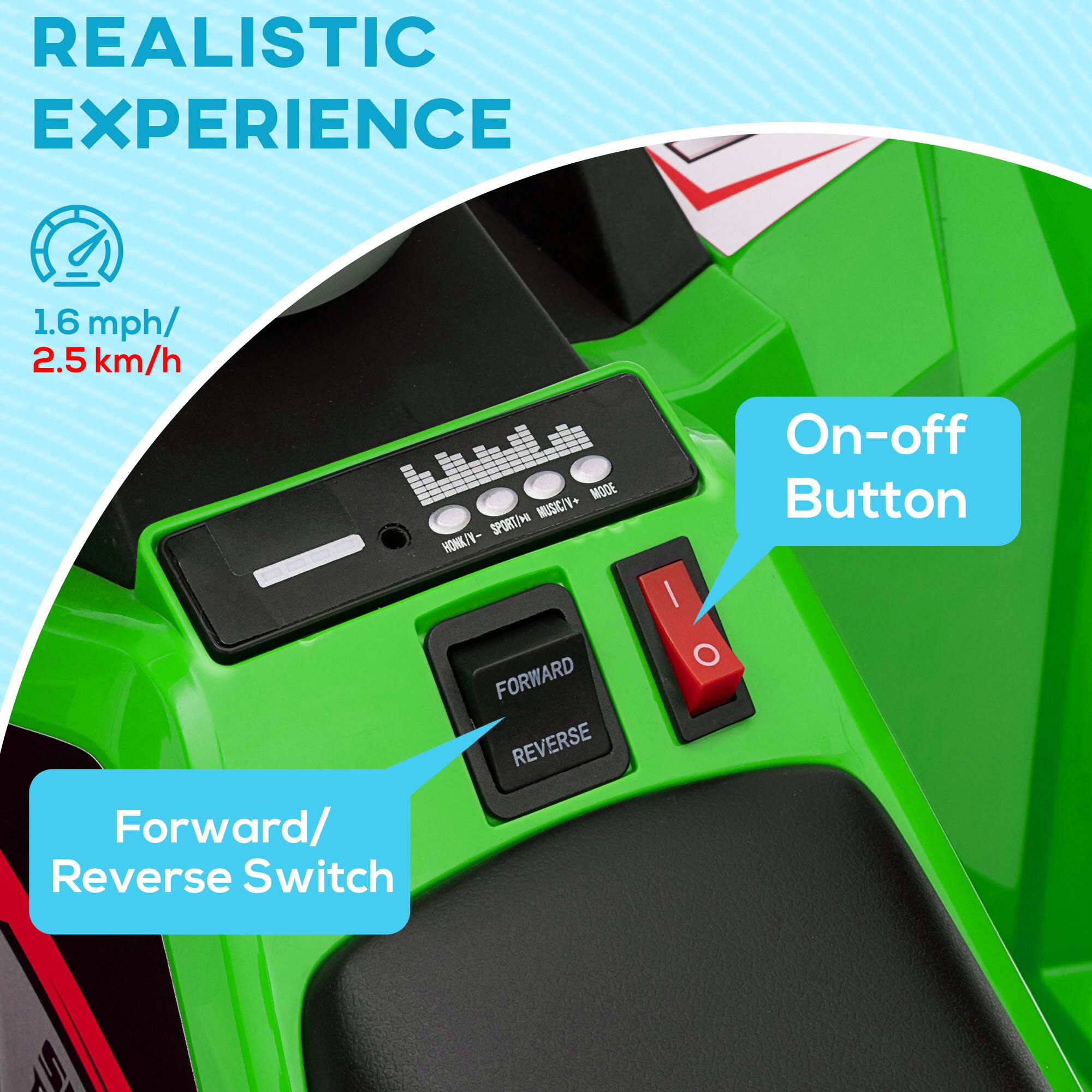 REALISTIC EXPERIENCE

1.6 mph / 2.5 km/h

On-off Button

Forward/Reverse Switch