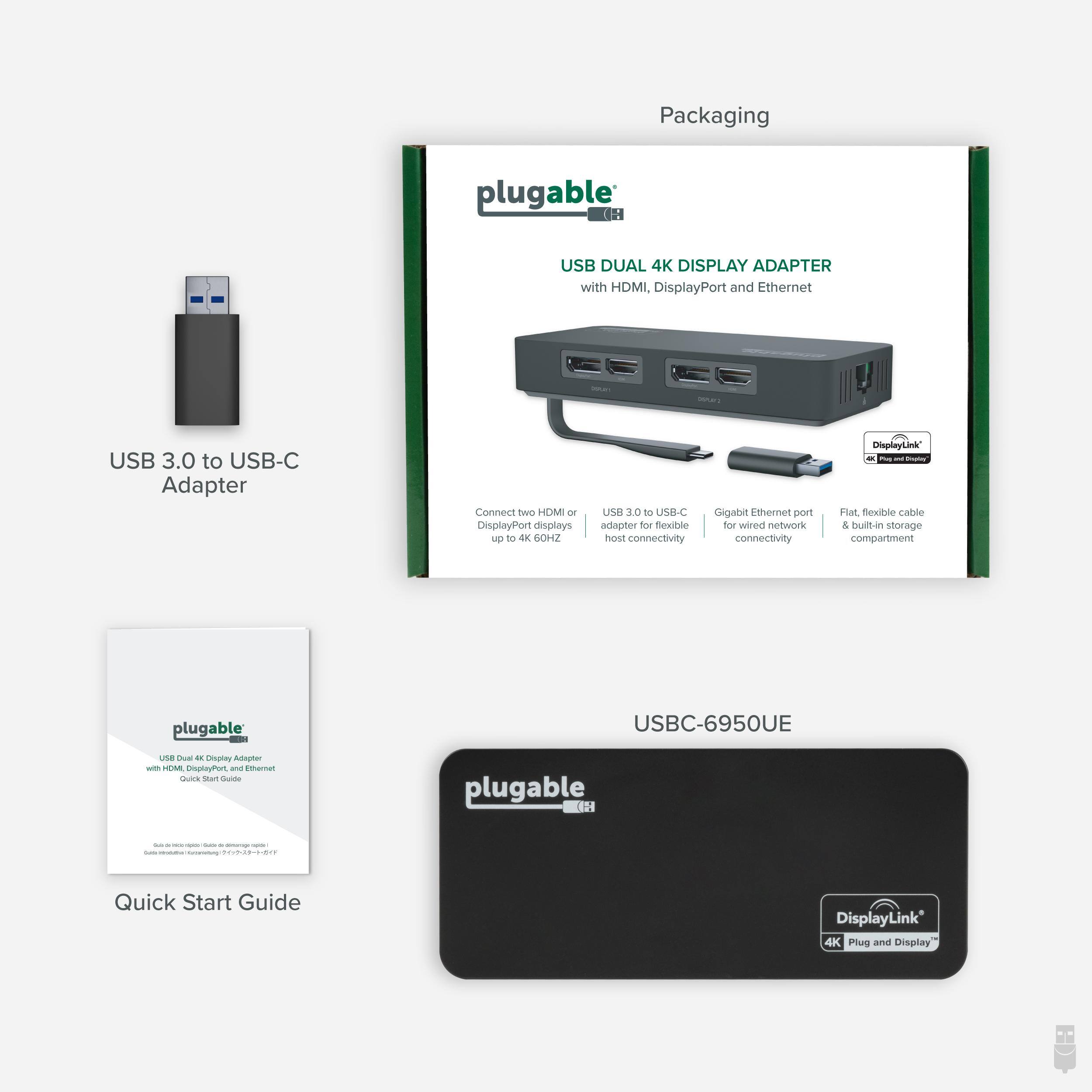 Plugable 4K DisplayPort and HDMI Dual Monitor Adapter for USB 3.0 and ...