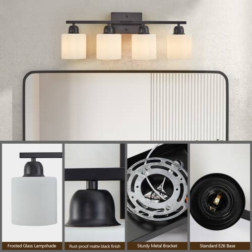 Frosted Glass Lampshade  
Rust-proof matte black finish  
Sturdy Metal Bracket  
Standard E26 Base
