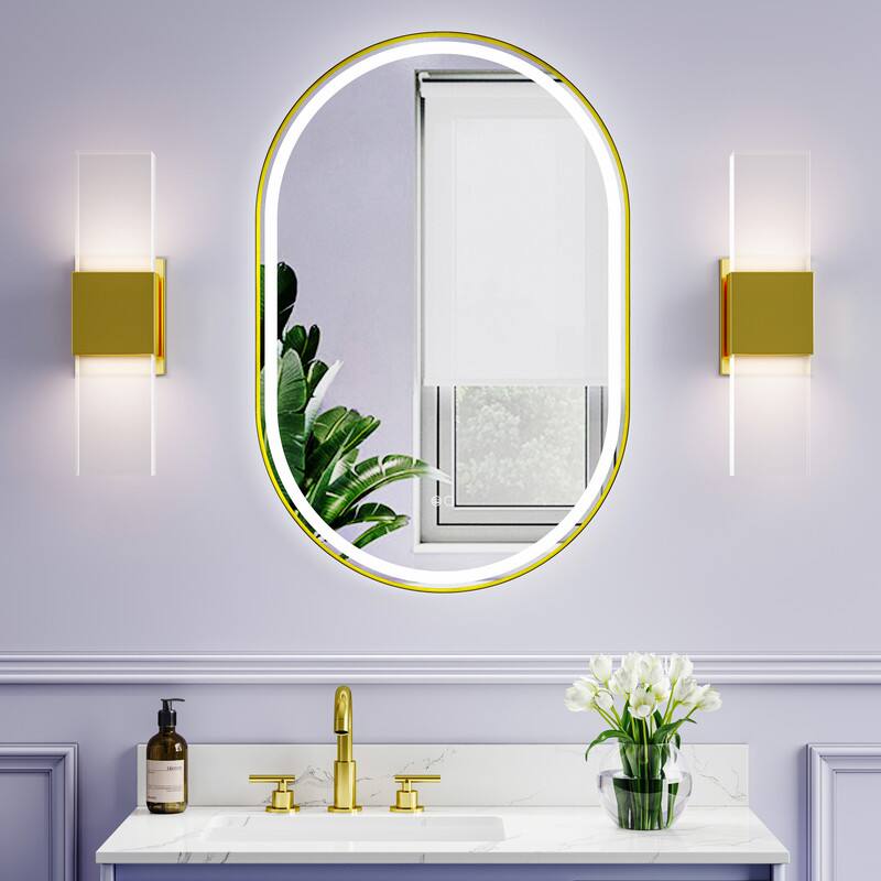 "WELLFOR - 24"" x 36"" Oval Framed LED Bathroom Vanity Mirror with Anti-Fog, Wall-Mounted Bathroom Mirror with Front and Backlit LED - Brushed Gold" price history on PriceWatchPro