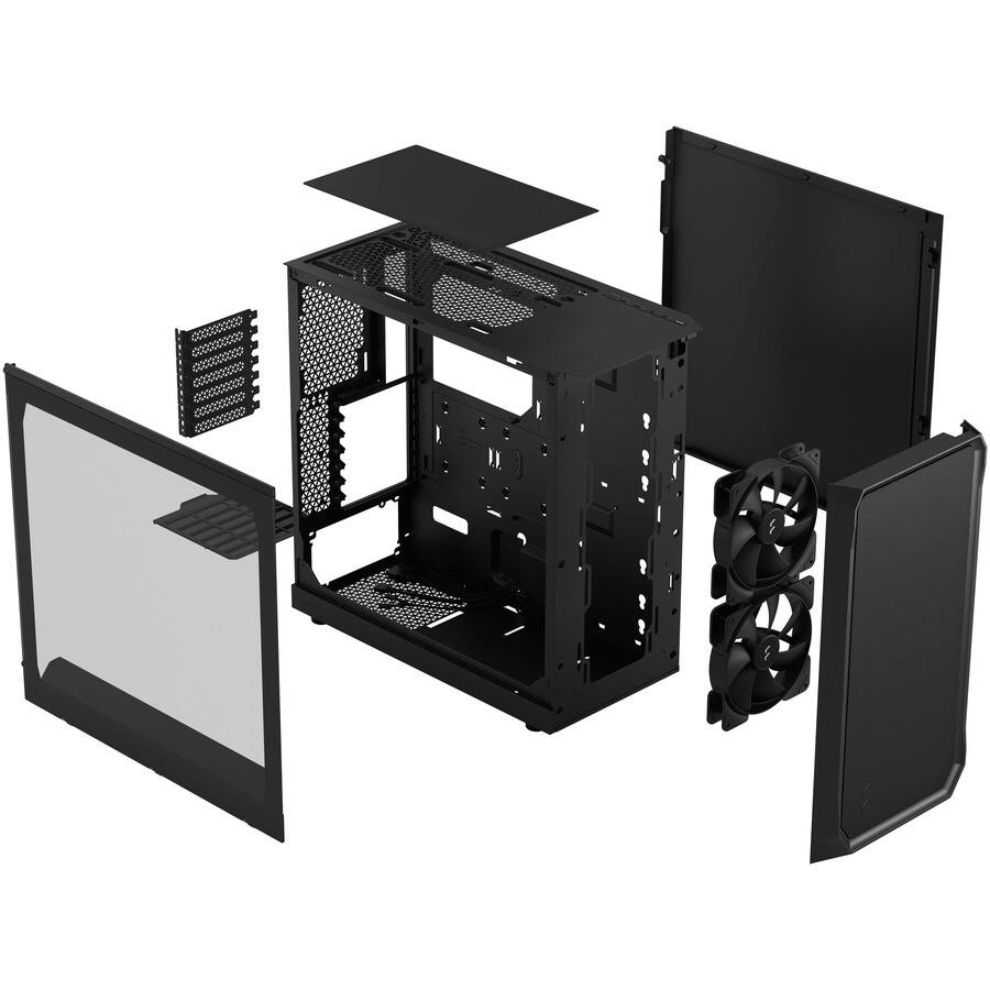 Alt View 1. Fractal Design - Fractal Design Focus 2 Computer Case - Tower - Black - Tempered Glass, Steel, Mesh - 4 x Bay - 0 - Mini ITX, Mini ATX - Black.