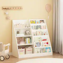 Z-Edge - Kids Bookshelf and Toy Storage Organizer, 4 Tier Wooden Kids Book Shelf with Bookcase Display Stand for Kids Room - White